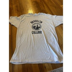 Vintage Brooklyn College Tan HealthKnit Shirt Spellout‎ Mens XL